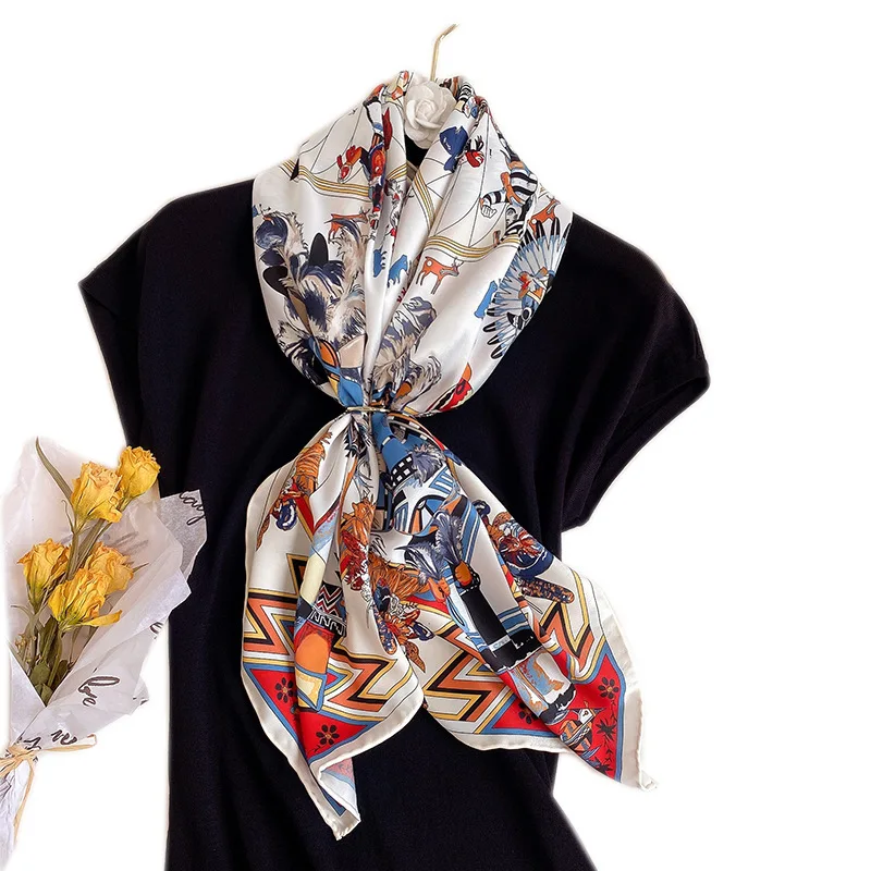 

2020 Hot Winter Real Women Adult Fashion Pashmina Hijab Twill Silk Women's Oil Painting Printing Shawl Sunscreen Bandana 90cm