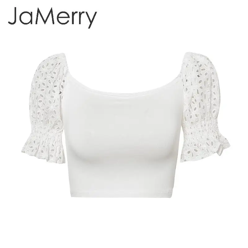 JaMerry сексуальный белый кружевной короткий топ рубашка элегантный с открытыми
