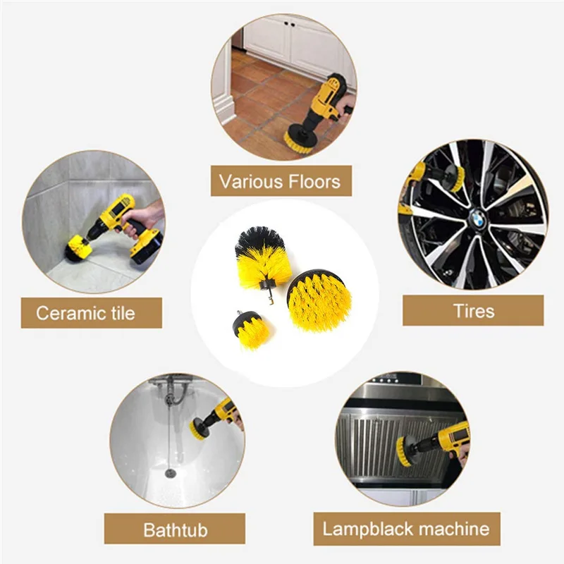 

3Pcs/Set Drill brush Electric Scrubber Brush for Car 2/3.5/4/5'' Plastic Round cleaning brush Glass Car Tires Nylon Brushes