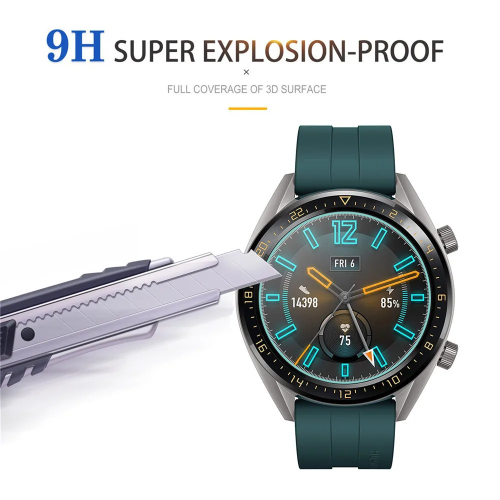 2pcs for huawei watch gt active elegant tempered glass screen protector protective film guard anti explosion anti shatter free global shipping