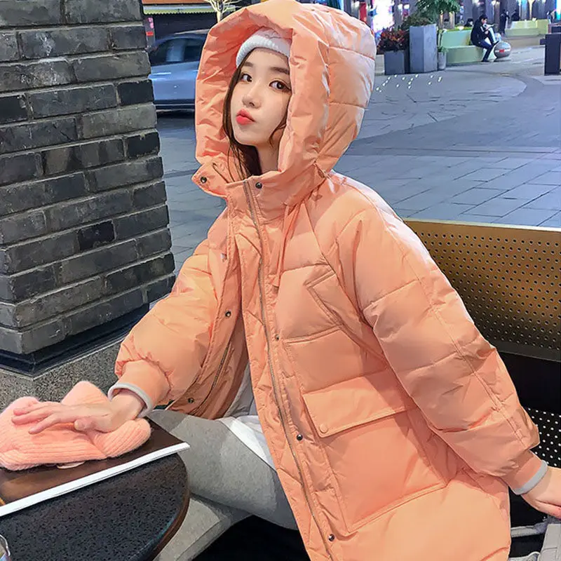 

moda solta pão quente para baixo casacos feminino longo sólido com capuz outwear senhoras pato branco para baixo jaquetas