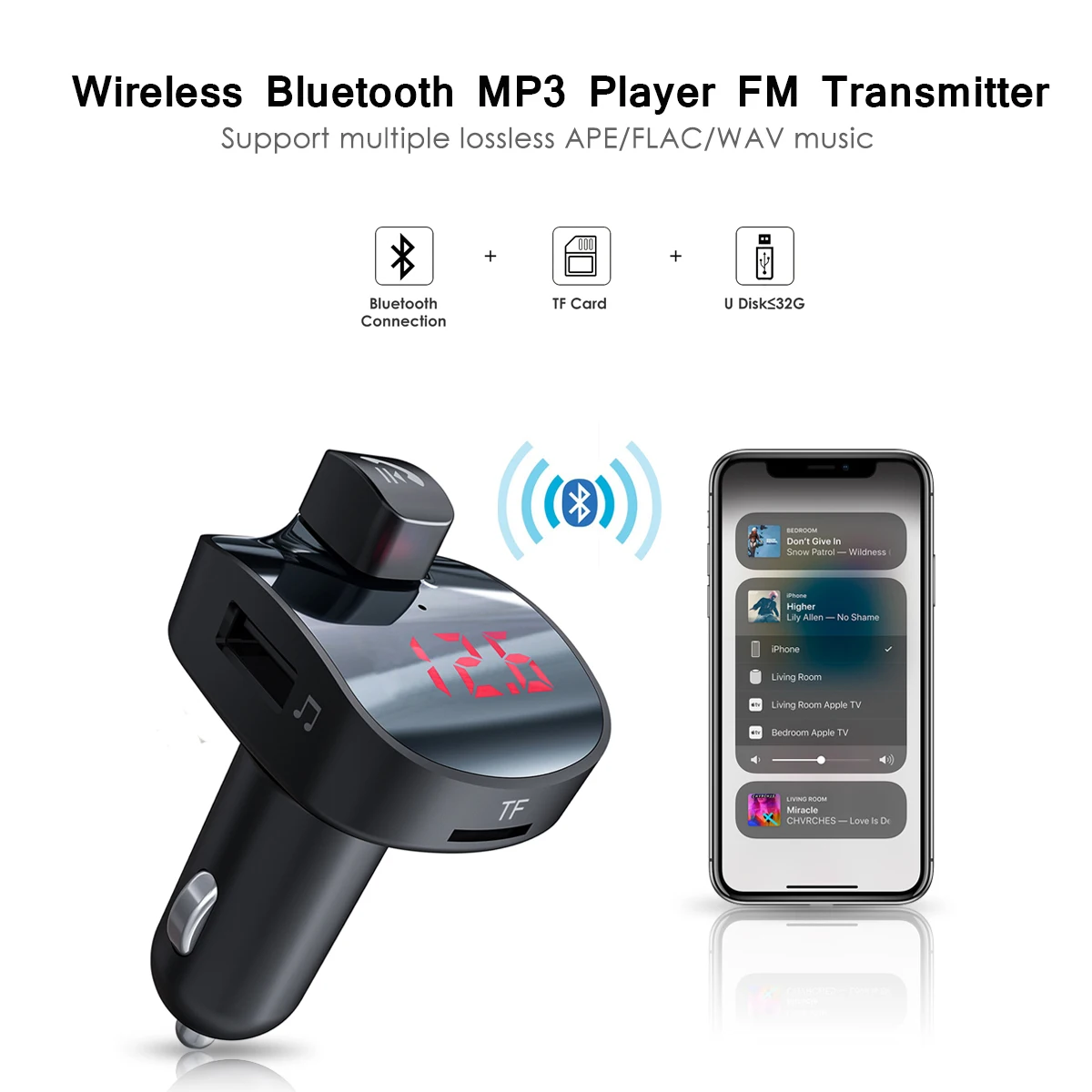

Автомобильный беспроводной Bluetooth MP3-плеер, FM-передатчик с 2 USB-портами 3,1 а макс. с QC 3,0, зарядное устройство, поддержка TF U-диска