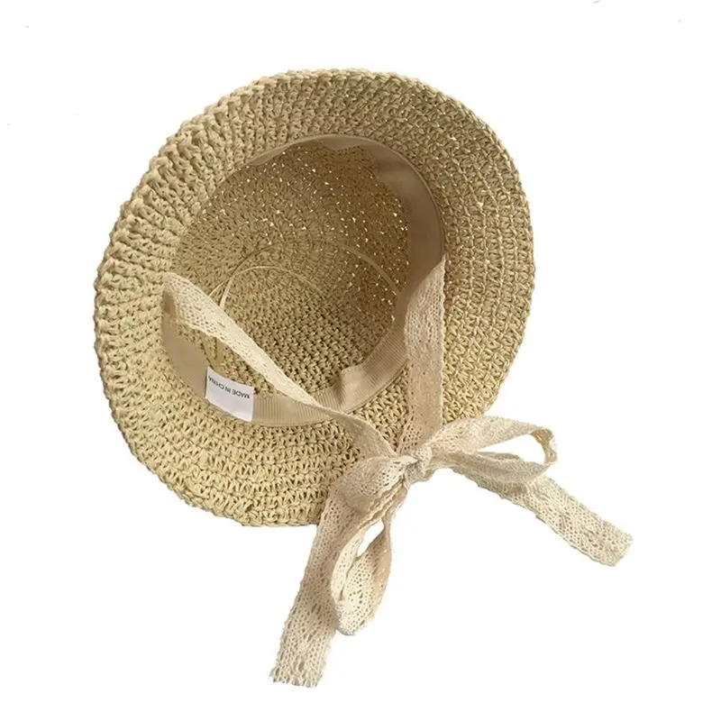 

Fashion Summer Beach Baby Girl Lace Ribbons Sun Hat Breathable Straw Fishman Cap