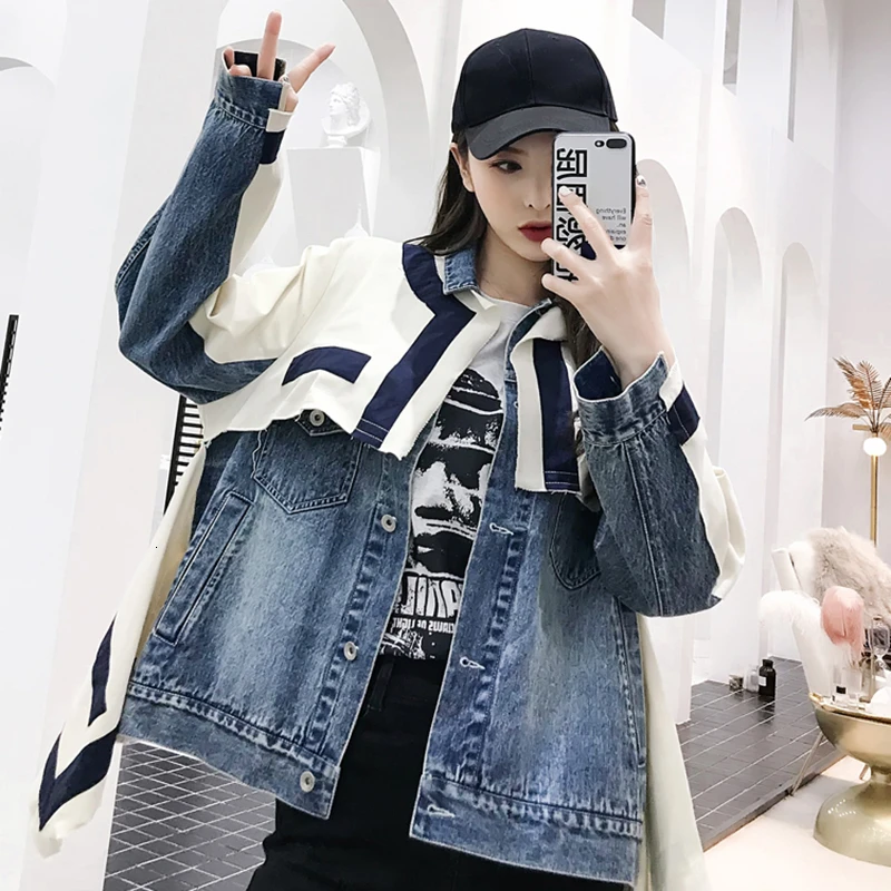 CHICEVER джинсовая женская куртка в стиле пэчворк хит цвета воротник с лацканами