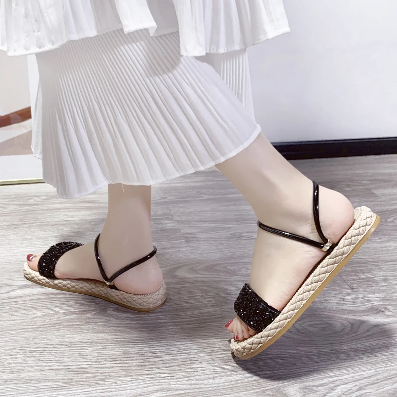 Сандалии женские с ремешком на пятке Босоножки открытым носком без застежки