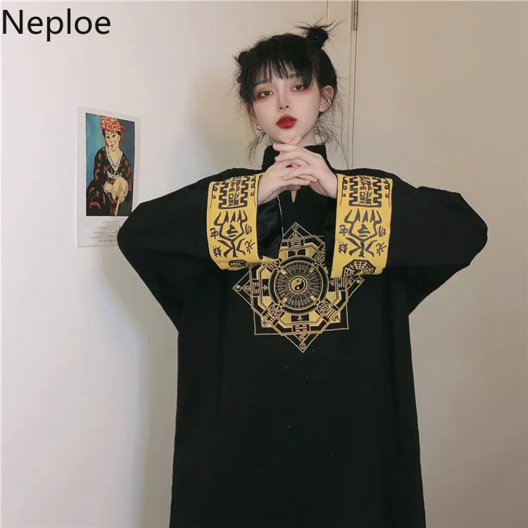 Женская флисовая толстовка средней длины в стиле династии Тан ретро водолазка