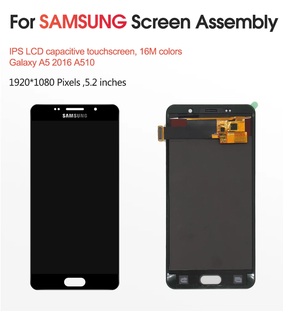 Регулируемая яркость TFT для 5,2 ''samsung Galaxy A5 ЖК-дисплей+ сенсорный экран дигитайзер Замена для A510 ЖК-дисплей