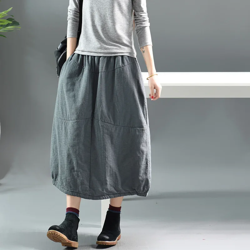 Осенне зимняя юбка Женская Ретро эластичная талия свободная прошитая 2019 Новая