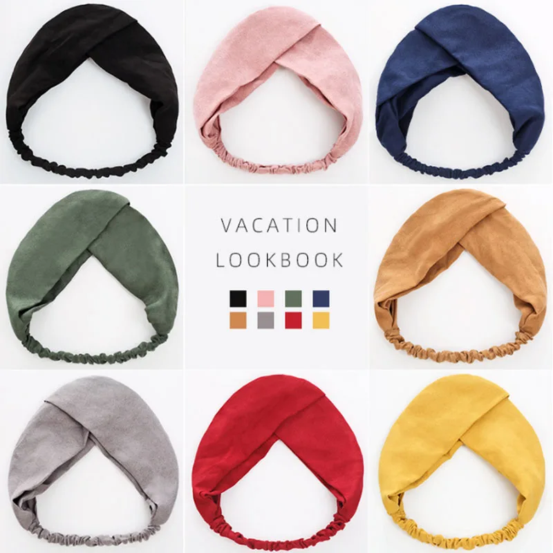 

TWDVS New Fashion Solid Color Hair Bands Korean Retro Solid Color Cross Elastic Headband Suede Women Hair Accessories