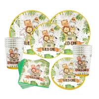jungle theme disposable tableware set kids boy girl baby shower wild one year birthday paper towel cup plates safari party decor