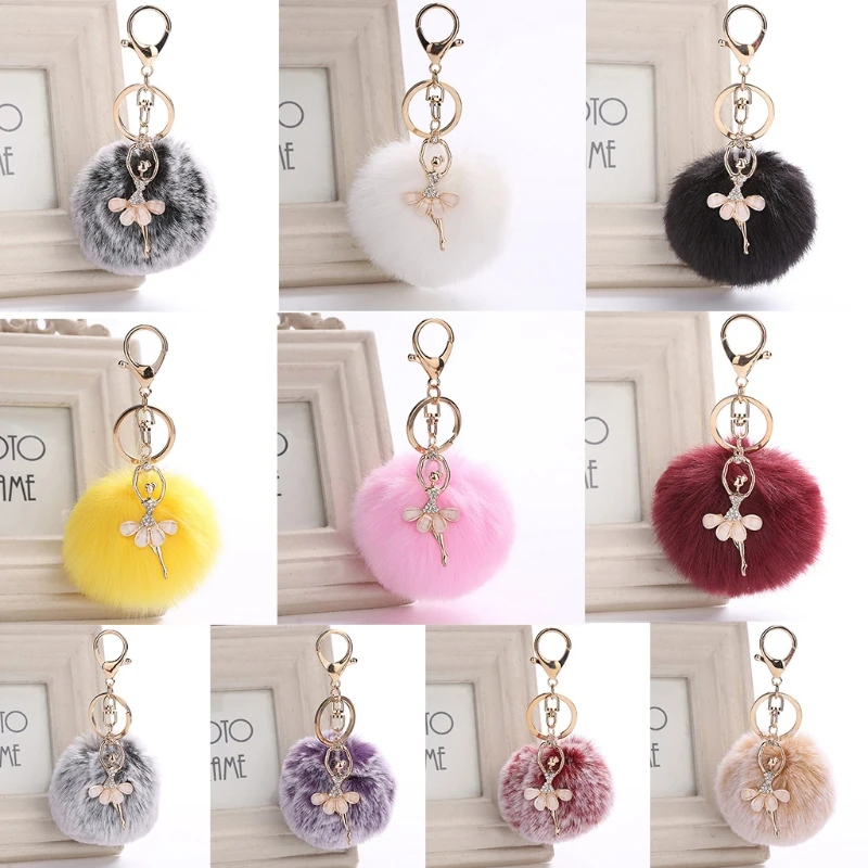 

Женская сумка из меха кролика помпон брелок для ключей с блестящие стразы с украшением в виде кристаллов балетки подвеска «Балерина» Шарм м...