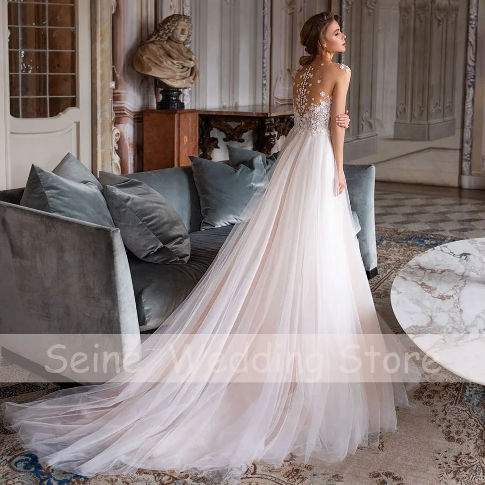 

Элегантные свадебные платья а-силуэта, модель 2021, с аппликацией и V-образным вырезом, женское свадебное вечернее платье принцессы в стиле бо...