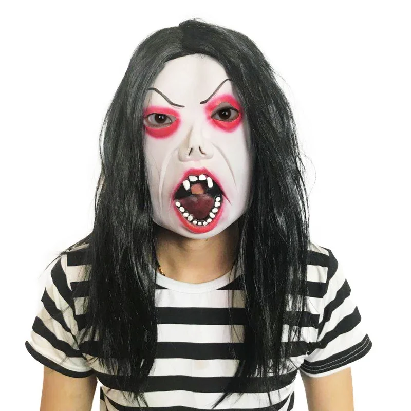 Хэллоуин ужасная гримаса длинные волосы дьявол красные глаза страшная маска