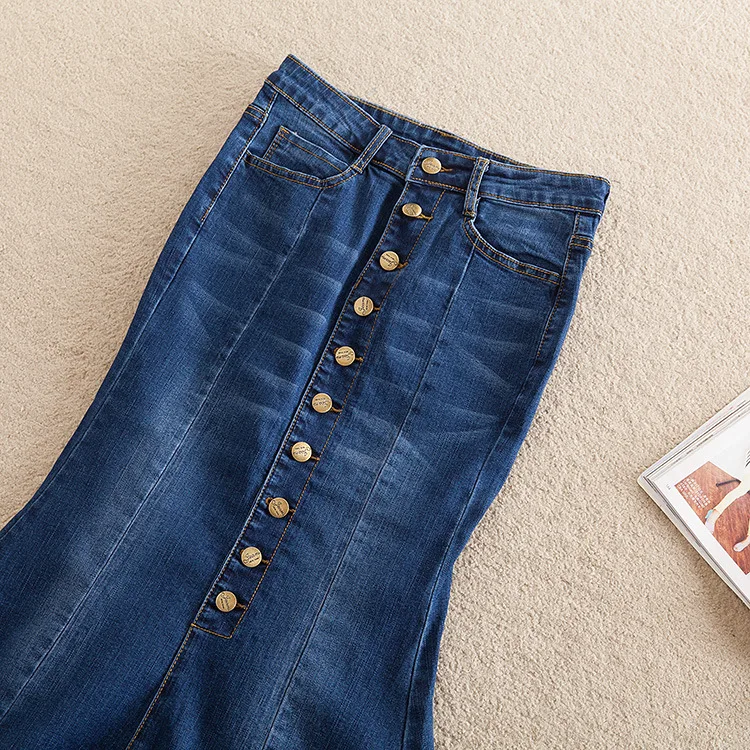 Plus Size XS-8XL Women Denim Skirt Saias Trumpet Mermaid Skirt Spring Autumn Jeans Bodycon Maxi Long Skirts Ropa Faldas Cortas