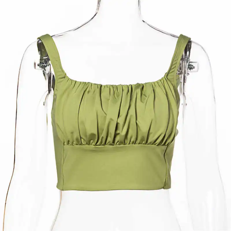 

2021 Summer Tight Crop Top Folds Sexy Halter Top Fitness Fashion Woman's Sexy Tank Top Short Ladies Backless Clothing