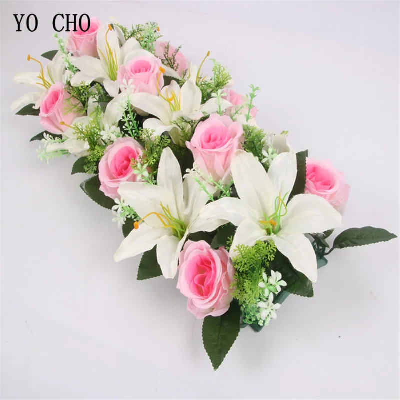 

YO CHO Flower Row Decoration Wedding Wall Arrangement Supplies Artificial Silk Rose Lily Romantic Custom DIY Backdrop Arch Decor