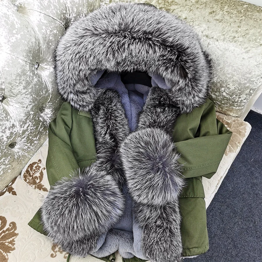 MAOMAOKONG Winter Clothes Women Natural fur coat Real Raccoon Fur Collar Parkas Faux Fur Lining Short Jacket add Placket cuf fur