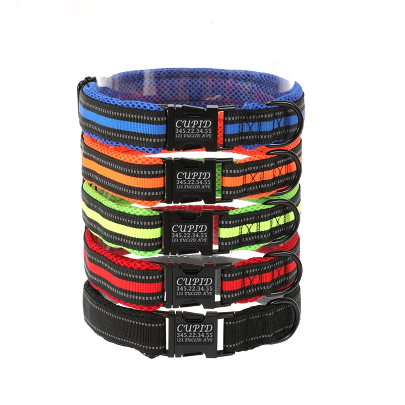 

Custom Dog Collar Personalized Pet Tag Collar Name Puppy Cat Nameplate ID Collars Engraved Reflective Breathable Mesh Padded