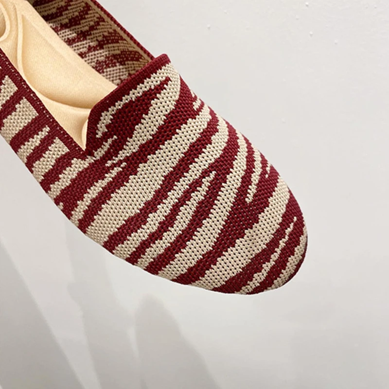 2022 Women's Flat Knitted Round Toe Colorblock Soft Ladies Moccasins Zapatos De Sports Zapatillas Mujer Bесна Ballet Breathable