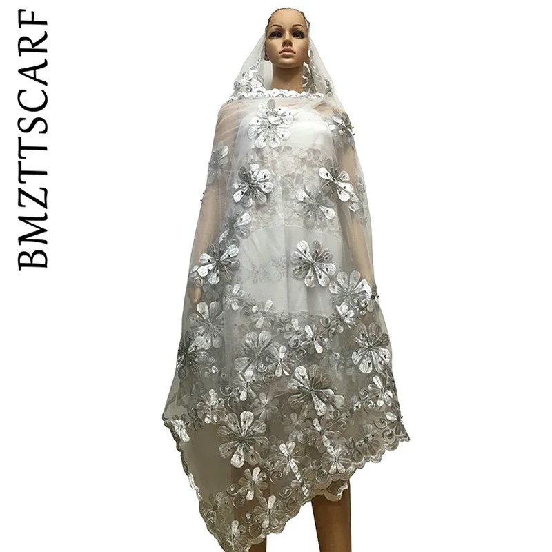 Новая африканская Женская шаль samll цветок дизайн вышивки большой шарф из тюли с бисером для создания своих прекрасных шалей BM622 - Цвет: BM622-3