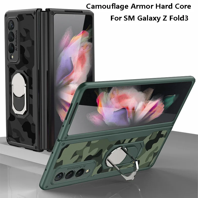 

Ultra-thin Ring Holder Cover For Samsung Galaxy Z Fold 3 5G Case With Hole New Camouflage Pattern Fitted Fundas For Samsung W22