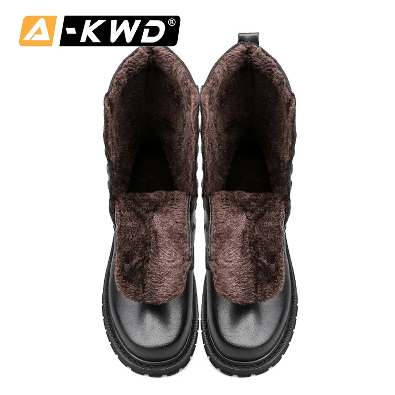 Black-Fur Новая мужская кожаная обувь с высоким берцем, Мужская Рабочая обувь из натуральной кожи, мужские зимние ботинки, большие размеры 37-49 - Цвет: Black-Fur