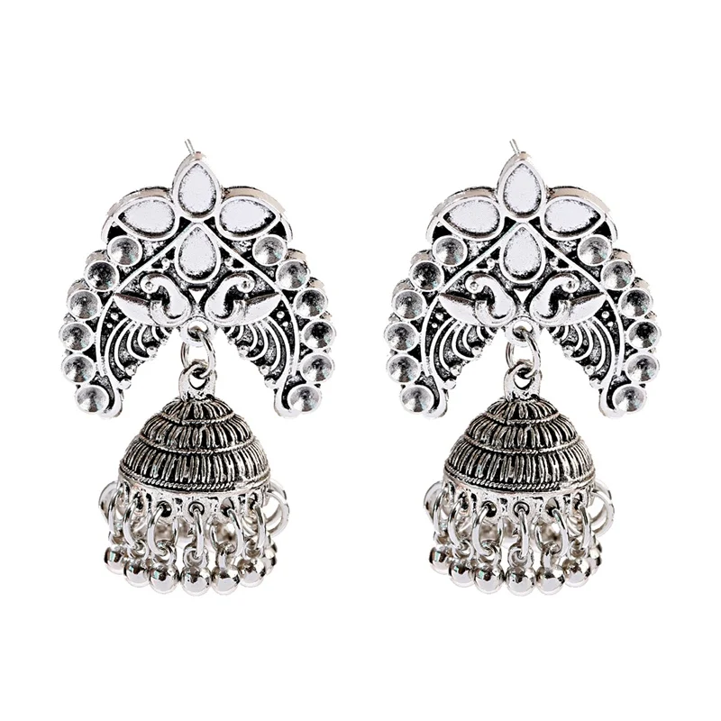 HXE229-4 Ретро Женский Индийский Болливуд павлин Jhumka Jhumki Серебряный Большой колокольчик Длинная кисточка Висячие серьги цыганский Египетский племенной ювелирные изделия подарки - Окраска металла: HXE229-4