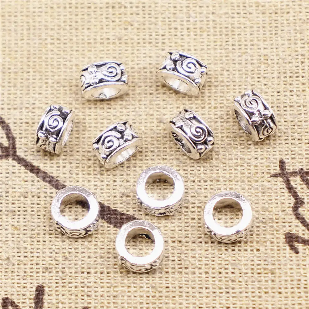 

10Pcs Jewelri Make Swirl Big Hole Beads Antique Silver Color 8X8X5mm