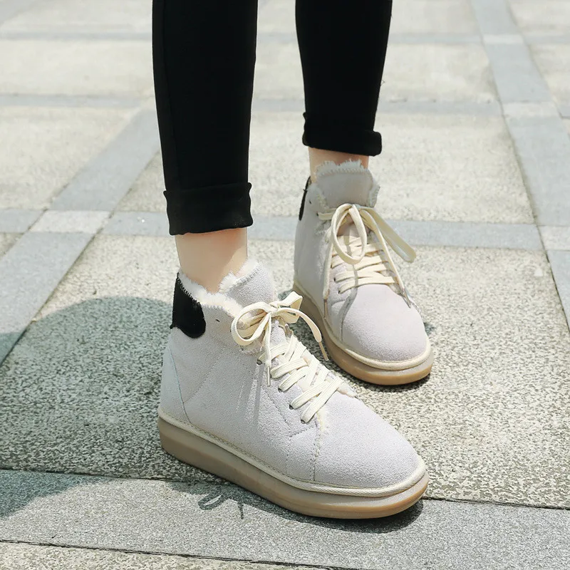 Женские ботинки из коровьей кожи DRFARGO повседневные теплые на плоской платформе