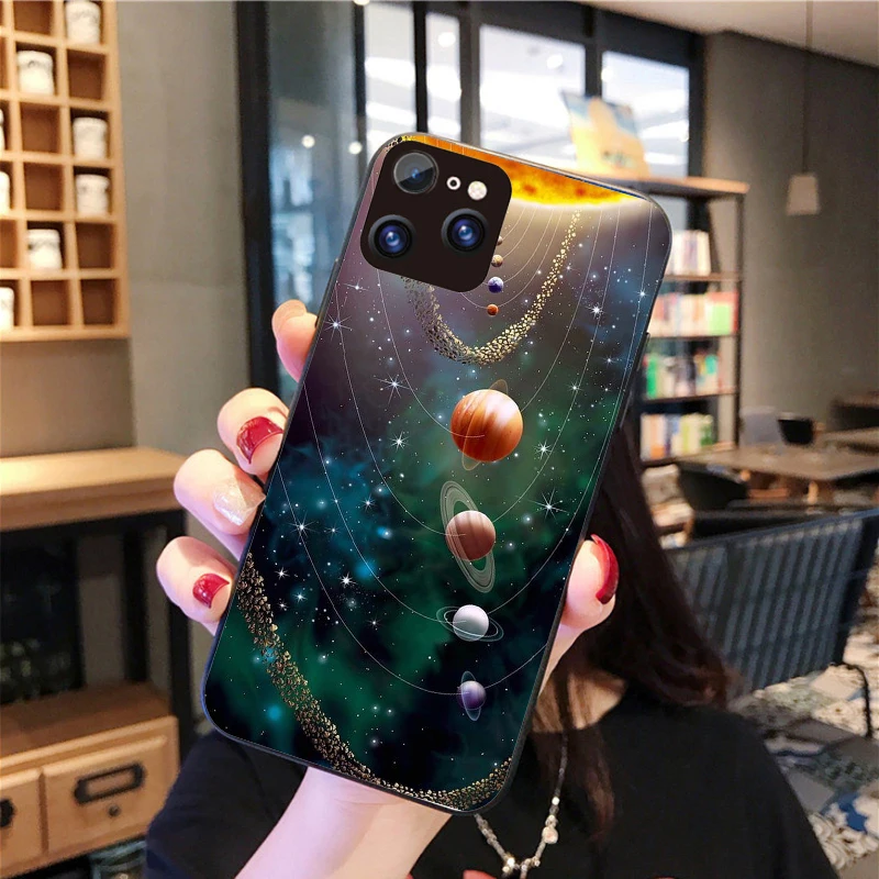 

Cool Space Tempered Case For iPhone 11 Pro Max Universe Planet Moon Star Printed Cover For iPhone 8 7 6 Plus XS Max XR Back Case
