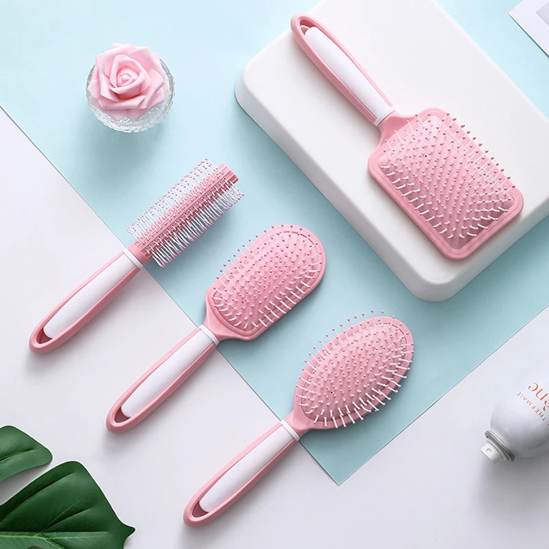 

4 Style Hair Comb Massage Hair Brushes Detangle Hairbrush Curling Straight Curly Hair Comb Paddle Brush Tangle Hair Brush Pink