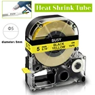 Термоусадочная трубка для печати, совместимая с Epson, термоусадочная лента SU5Y, черные чернила на желтом для этикеток Epson LW900P LW300