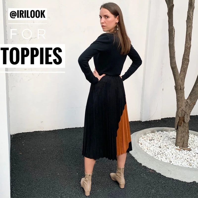 Плиссированные юбки осень-зима 2019 искусственный мех замшевые Colorblock (цветовой