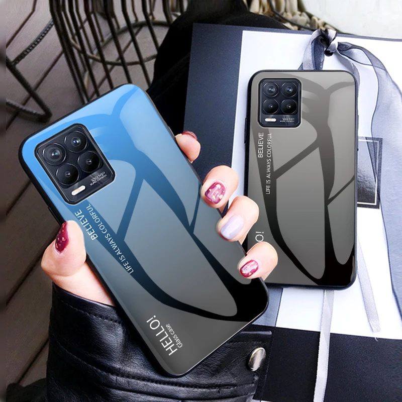 

For Realme 8 Pro Case Gradient Tempered Glass Soft Silicone Frame Full Coverage Cover Marble Print For OPPO Realme 8 Pro Cover