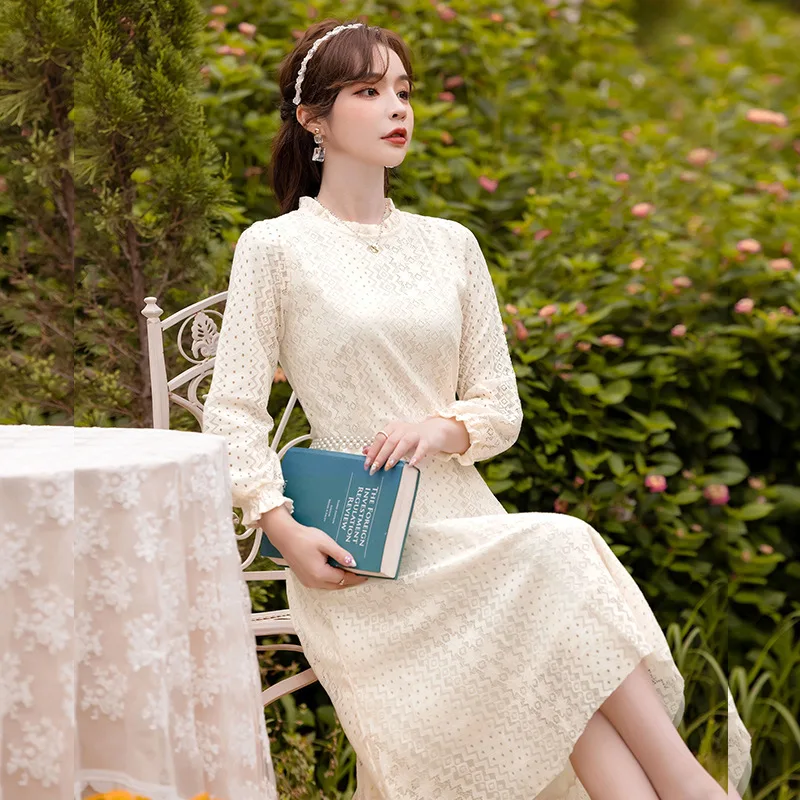 

2021 Long-sleeve Dress Waist Cover Belly Cover Meat Thick Legs Versatile Age-reducing Women's Fat Sister Can Wear Slimming