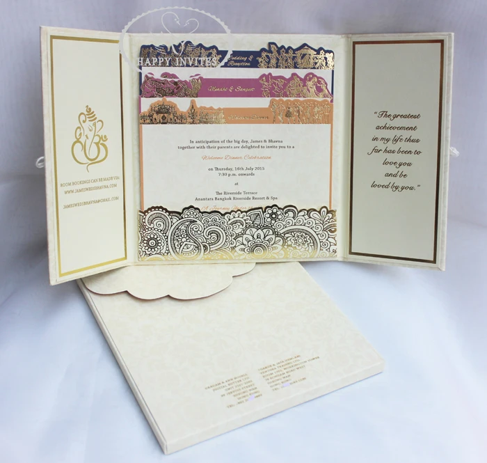 Free Shipping for Some Countries! HI1091 Personalized Hard Cover Gate Fold Wedding Card with Gold Foil Made in China | Дом и сад