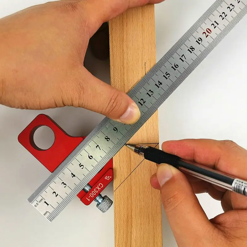 

CX300-1 Woodworking 45 Degree Angle Scribe Carpenter Gauge Measurement Layout Universal Ruler Locator Adjustable Fixed