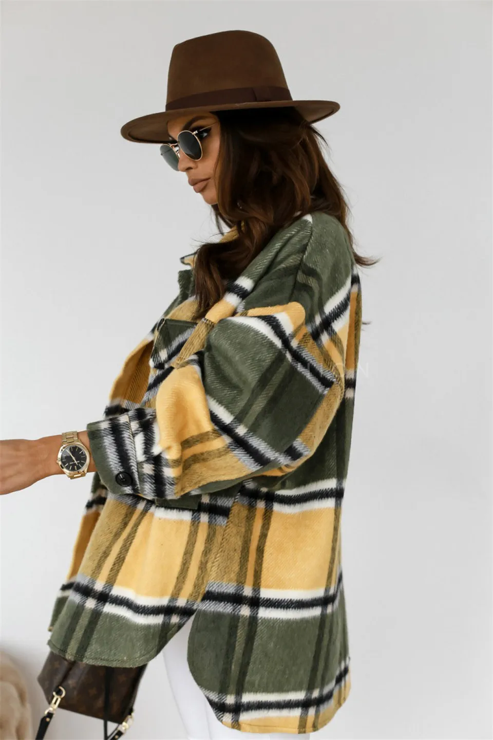 

Europe and the United States spring winter long sleeved plaid coat, women's coat, woolen coat