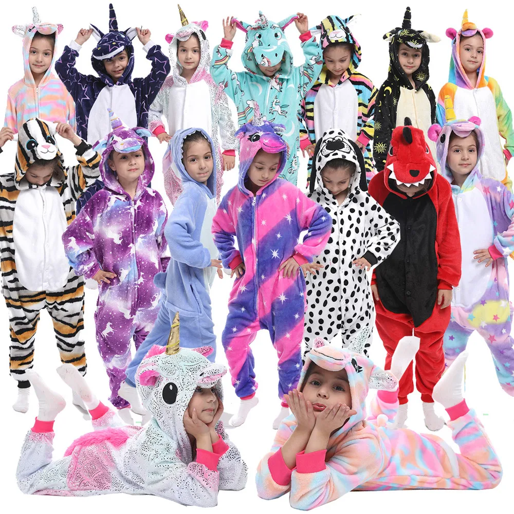 Autumn Stitch Kids Pajamas Unicorn For Children Animal Cartoon Blanket Baby Costume Winter Boys Girls Licorne onepiece |