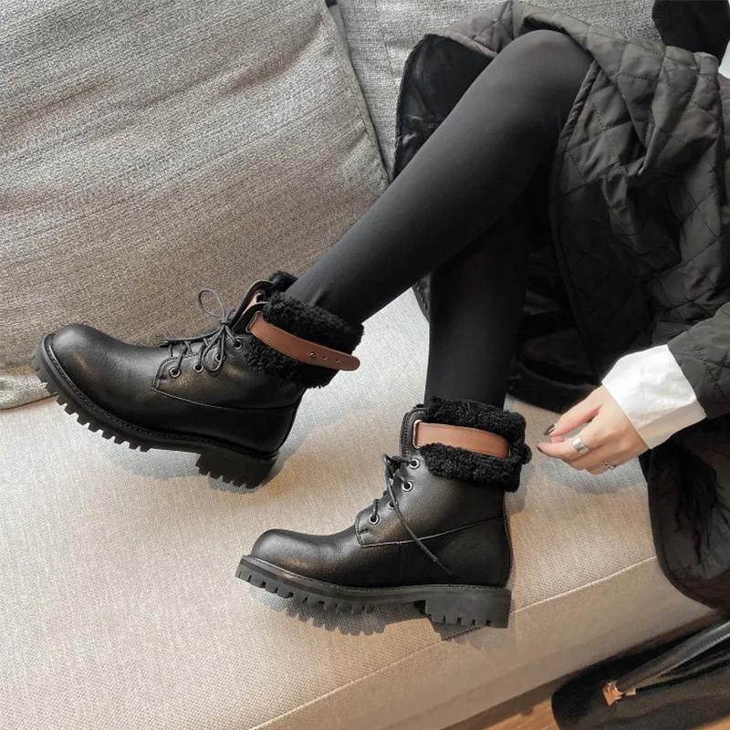 

Boots for Women Martin Shoes Casual Comfortable Black Plush Inside Zipper Fashion All-match Winter Autumn Non-slip Soles