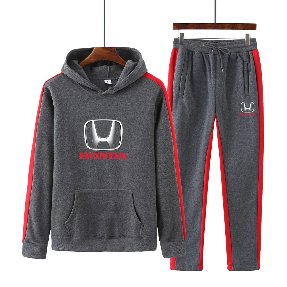 

Men's spring and autumn HONDA printed patchwork sweater + patchwork leisure trousers sports leisure hoodie two-piece men