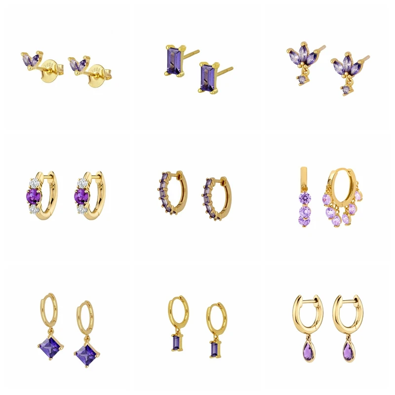 

925 Sterling Silver Hoop Earrings Women Romantic Purple Zircon Earring For Valentine's Day Crystal Jewerly Piercing Pendientes
