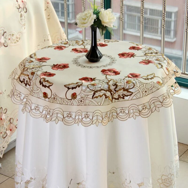 

Retro Rural Embroidered Tablecloth Floral Lace Round Table Cover Banquet Decor Modern Elegant Art Tablecloth Kitchen Supplies