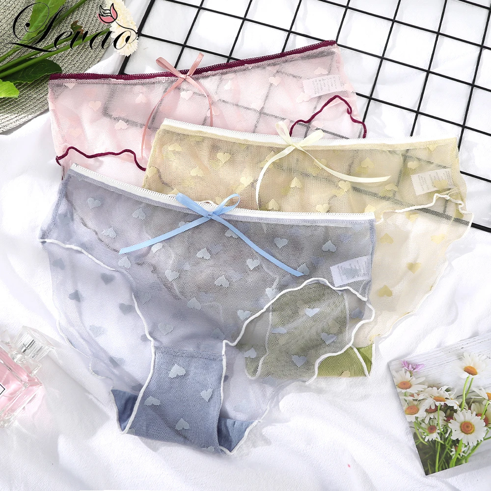 

Сексуальное женское кружевное нижнее белье LEVAO, трусики с оборками в японском стиле Лолита, Прозрачное нижнее белье Seersucker, трусы с вышивкой ...