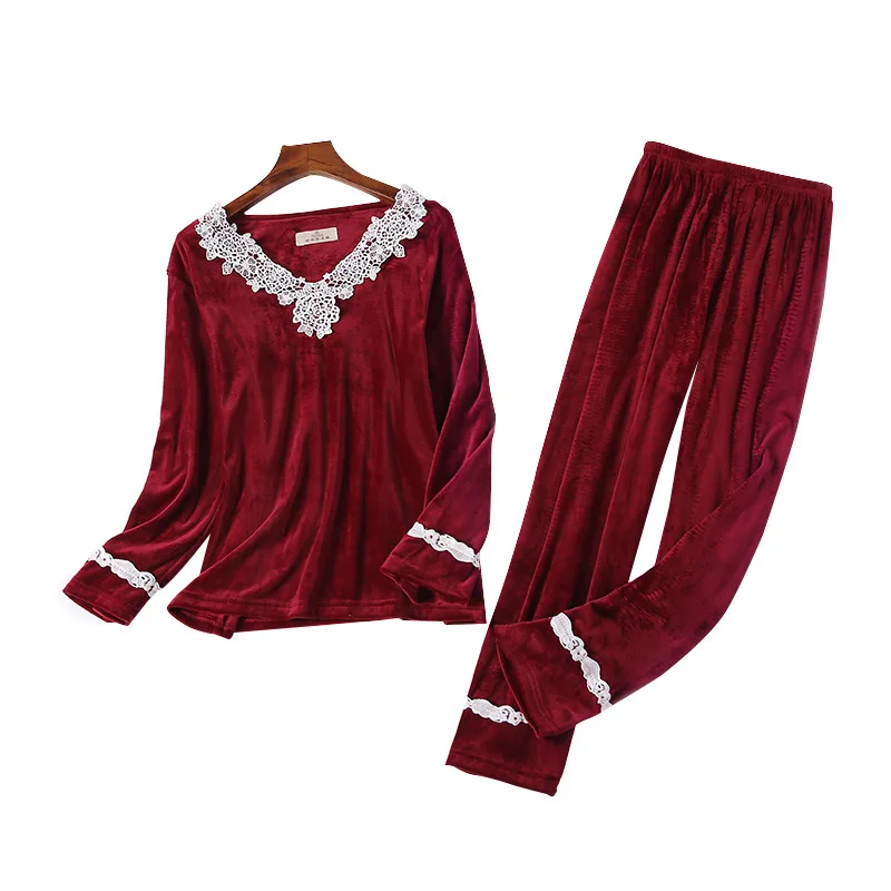 

Velvet Autumn New Women Sleepwear 2PCS Pajamas Suit Intimate Lingerie Velour Homewear Sleep Set Nightwear Home Clothing