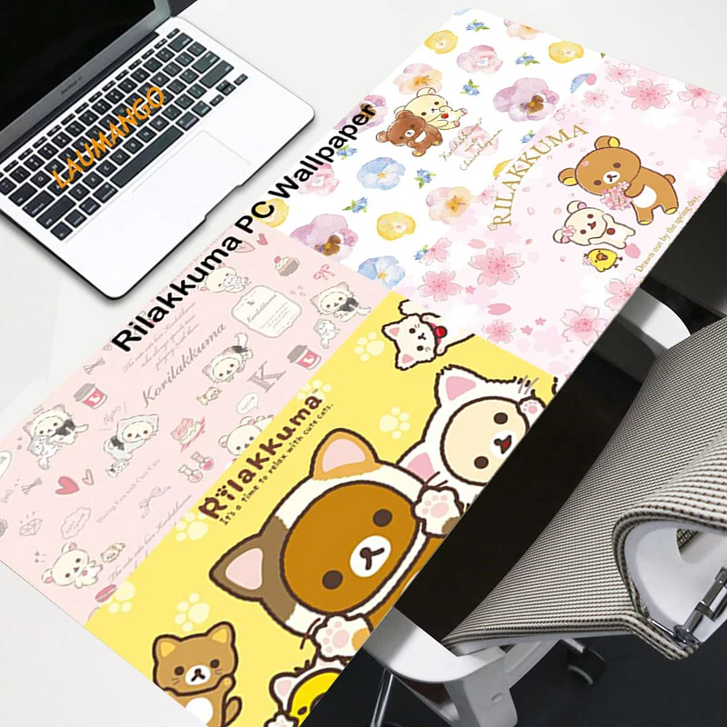 

Mouse Pad Large Anime Pink Korilakkuma Rilakkuma Mousepad Gamer Cute Kawaii gaming accessories Rubber Laptop Notebook Desk Mat