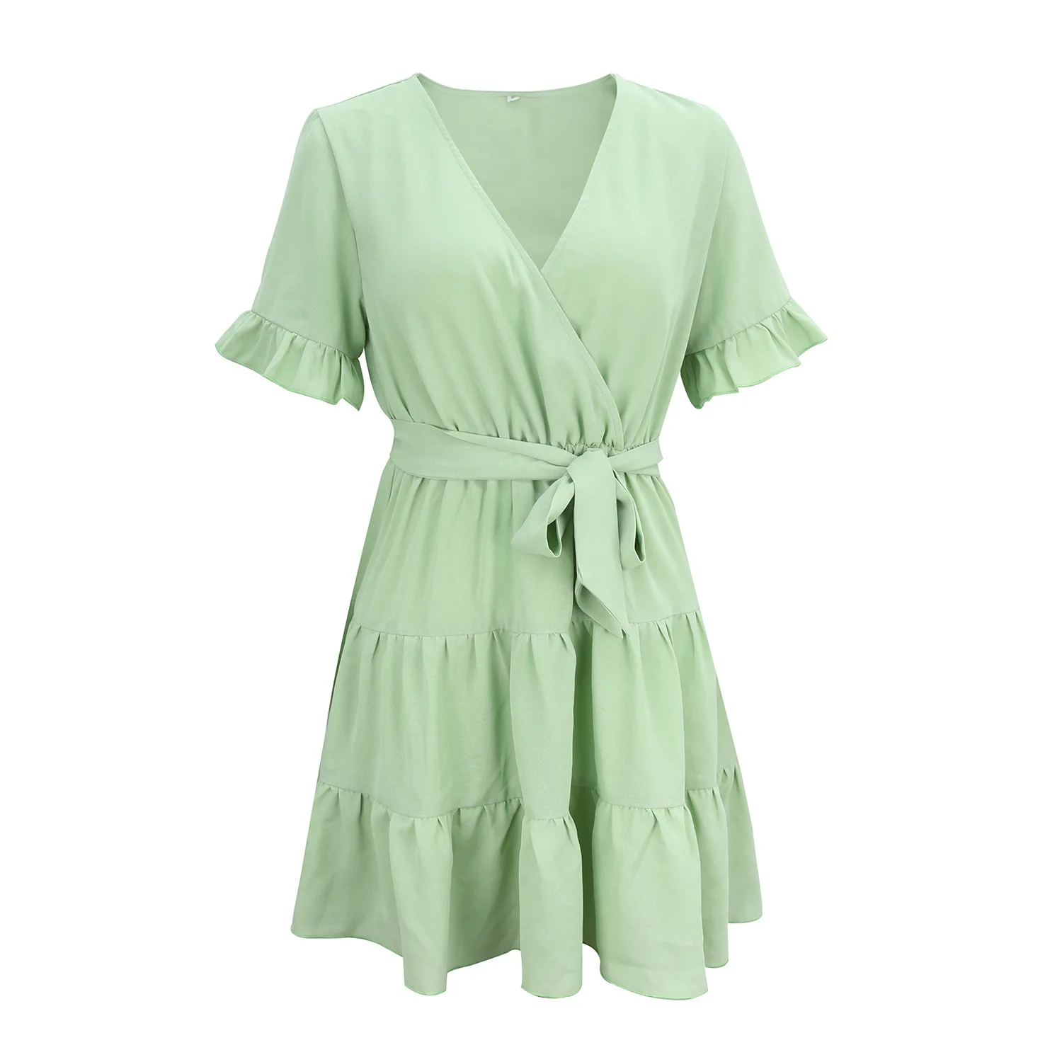 

Lace Up Ruffles Sashes Bow Casual Deep V Neck Sexy Dress Women Summer Beach Holiday Boho Elegant Mini High Street Dress Festa