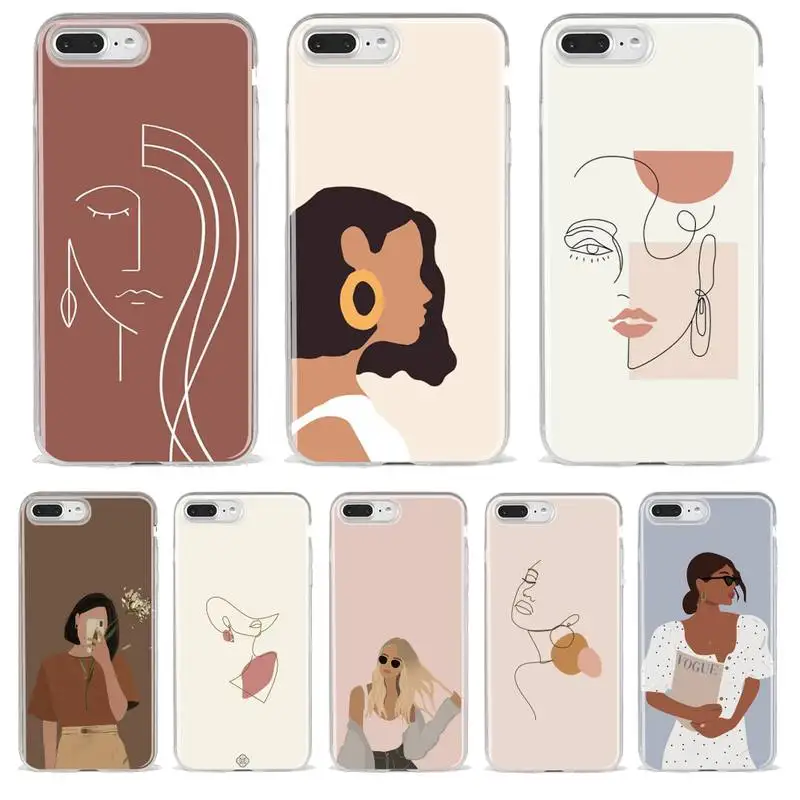 

Abstract Vintage Girl Minimalist Art Phone Cases Transparent For Iphone 11 12 Pro Max Xr X Mini 7 8 PLUS Coque Cover