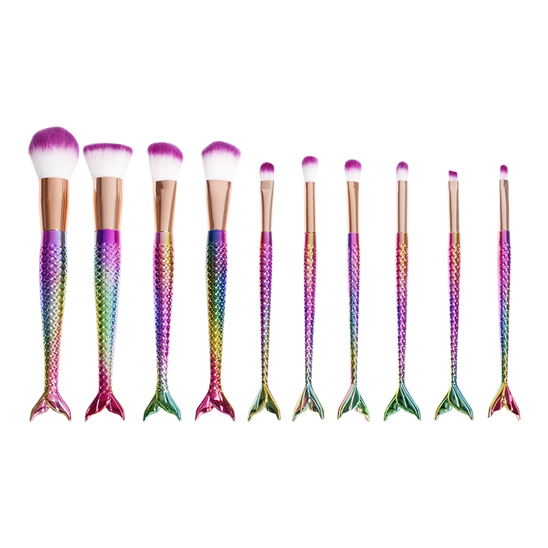 10 PCS Big Colorful 10 шт. макияж основа для макияжа бровей подводка для глаз Румяна Кисть Русалка Макияж Кисти Косметический консилер инструмент - Handle Color: 10 PCS Big Colorful