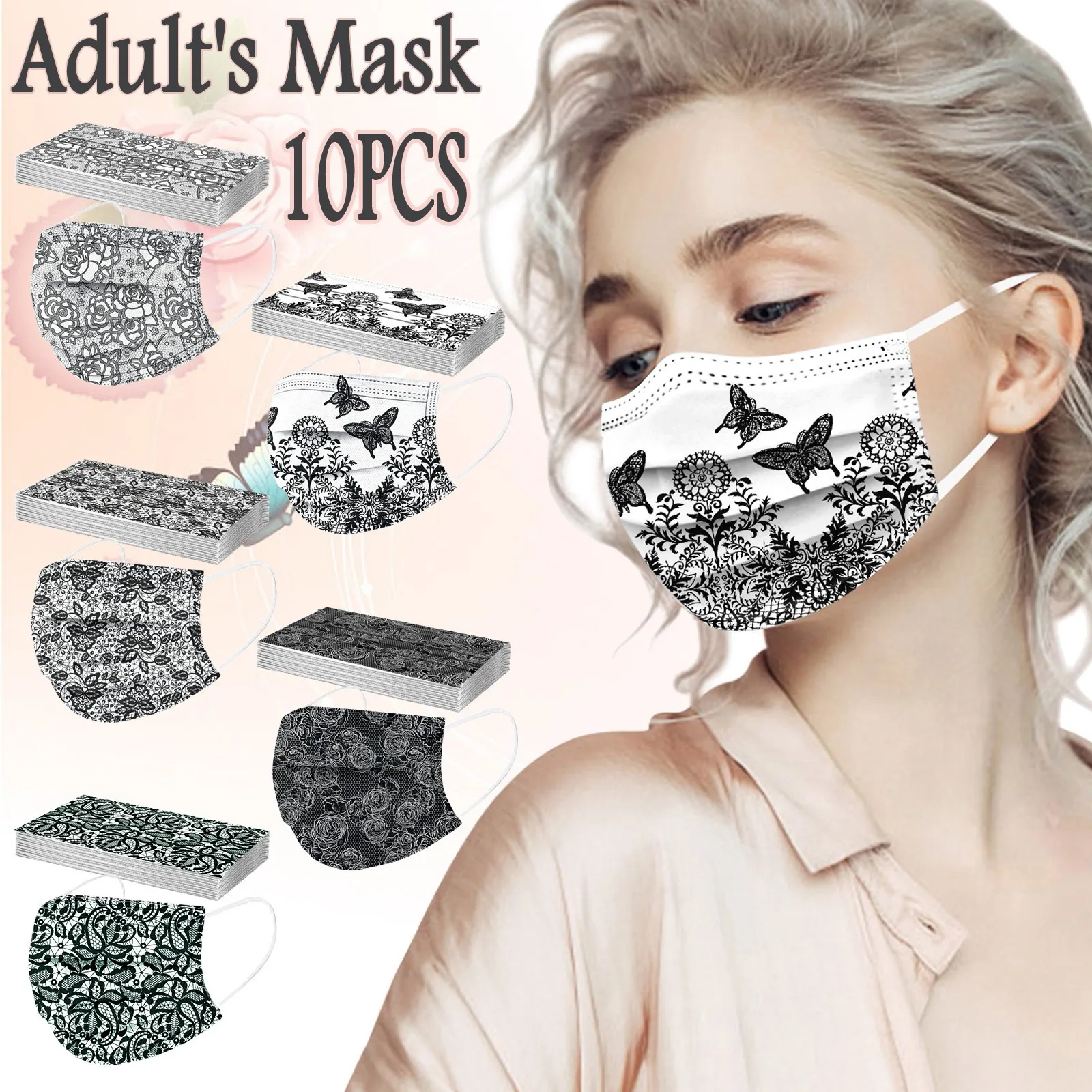 

10 шт для взрослых кружевная маска одноразовая маска для лица 3 слоя рта крышка на открытом воздухе с защитой от пыли Защитная дышащая свароч...